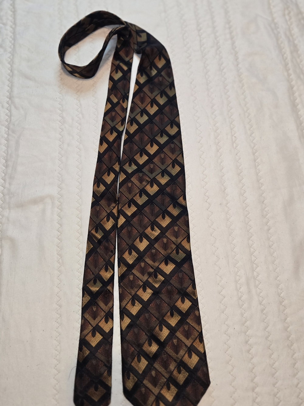 Bachrach Brown and Gold Geometric Silk Tie